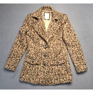 Women's GUESS Leopard Print Faux‎ Fur Studded Trench Coat Jacket Size Small